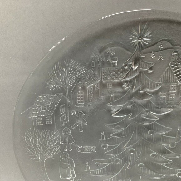 Clear Glass Decorative Chop Serving Platter Plate Christmas Tree Snowman Holiday - Picture 2 of 7